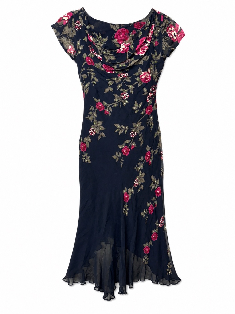 Vintage Y2K Majick Floral Beaded Rayon Cowl Neck Maxi Dress PM Whimsigoth Fairy